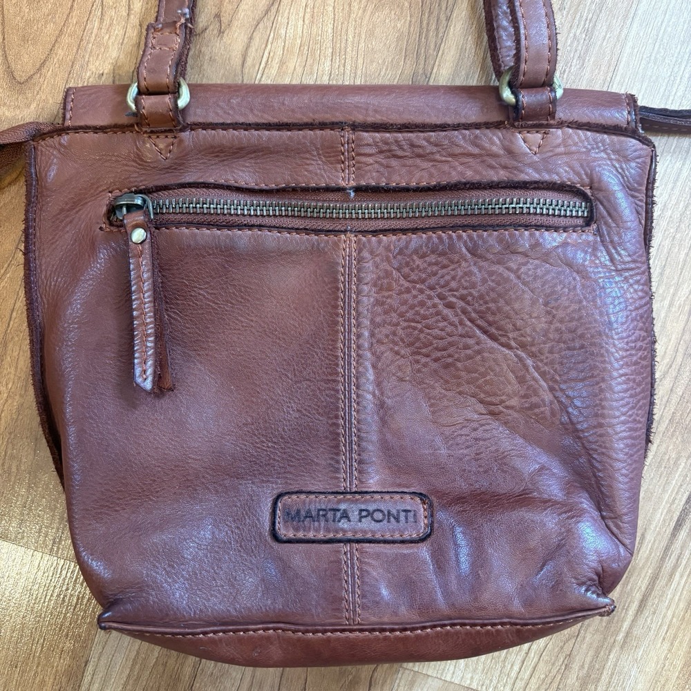 Marta Ponti Portugal Smooth Leather Flap Over Rustic Crossbody Bag Soft Supple